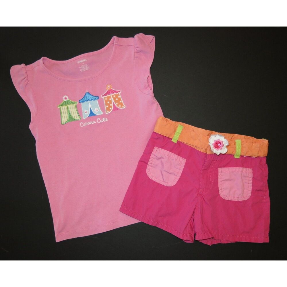 Gymboree girls outfit 5 cabana cutie s/s top tee shirt pink blue orange shorts
